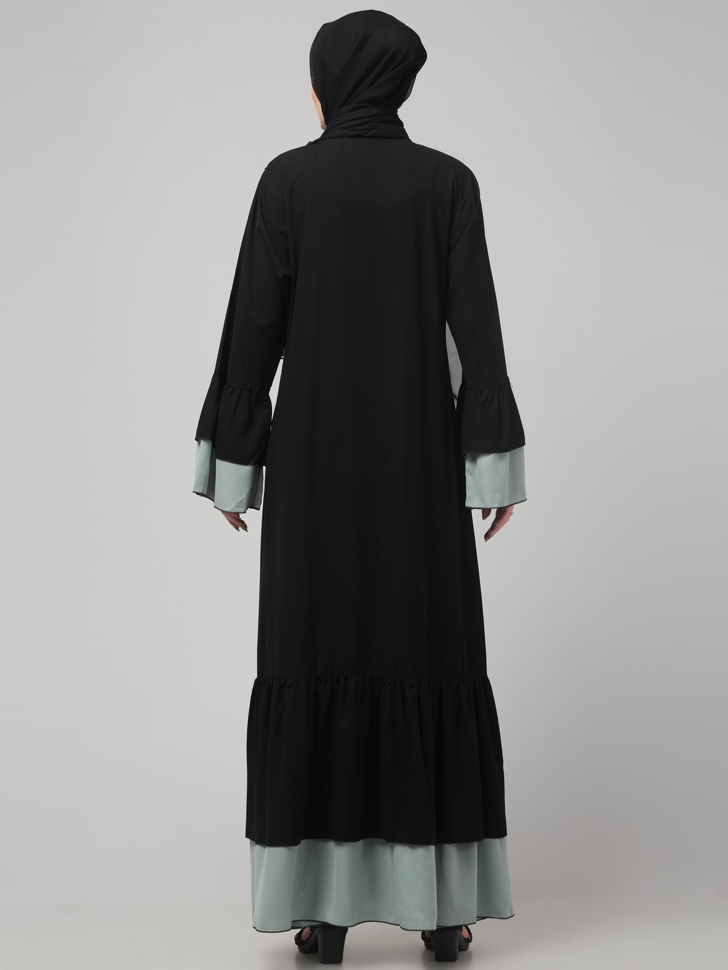 Black & Sea Green Nida Matte Modest Abaya Dress for Women