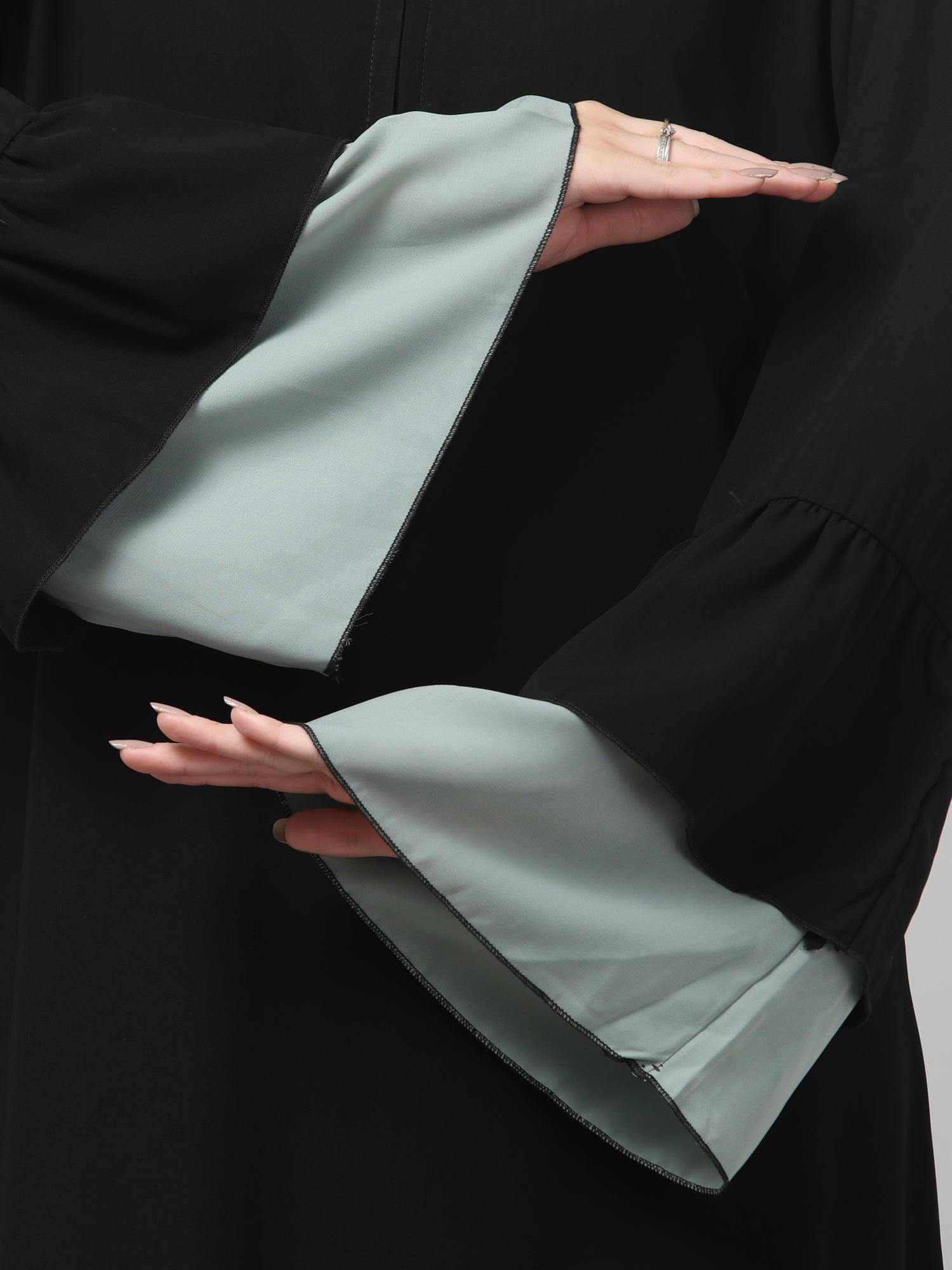 Black & Sea Green Nida Matte Modest Abaya Dress for Women