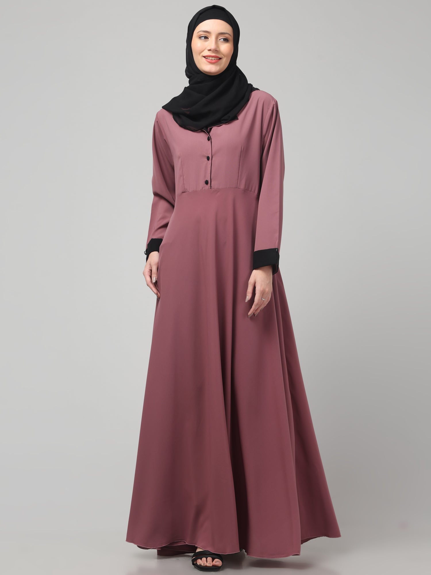 Pink Nida Matte Modest Coat Abaya Dress for Women