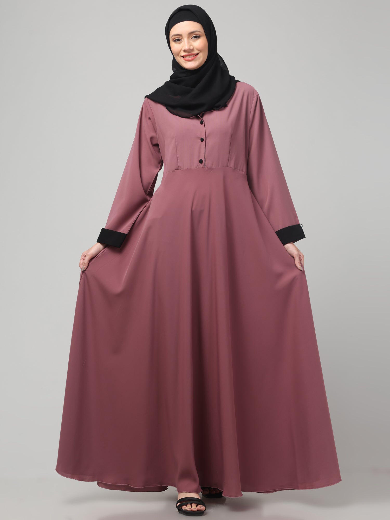 Pink Nida Matte Modest Coat Abaya Dress for Women
