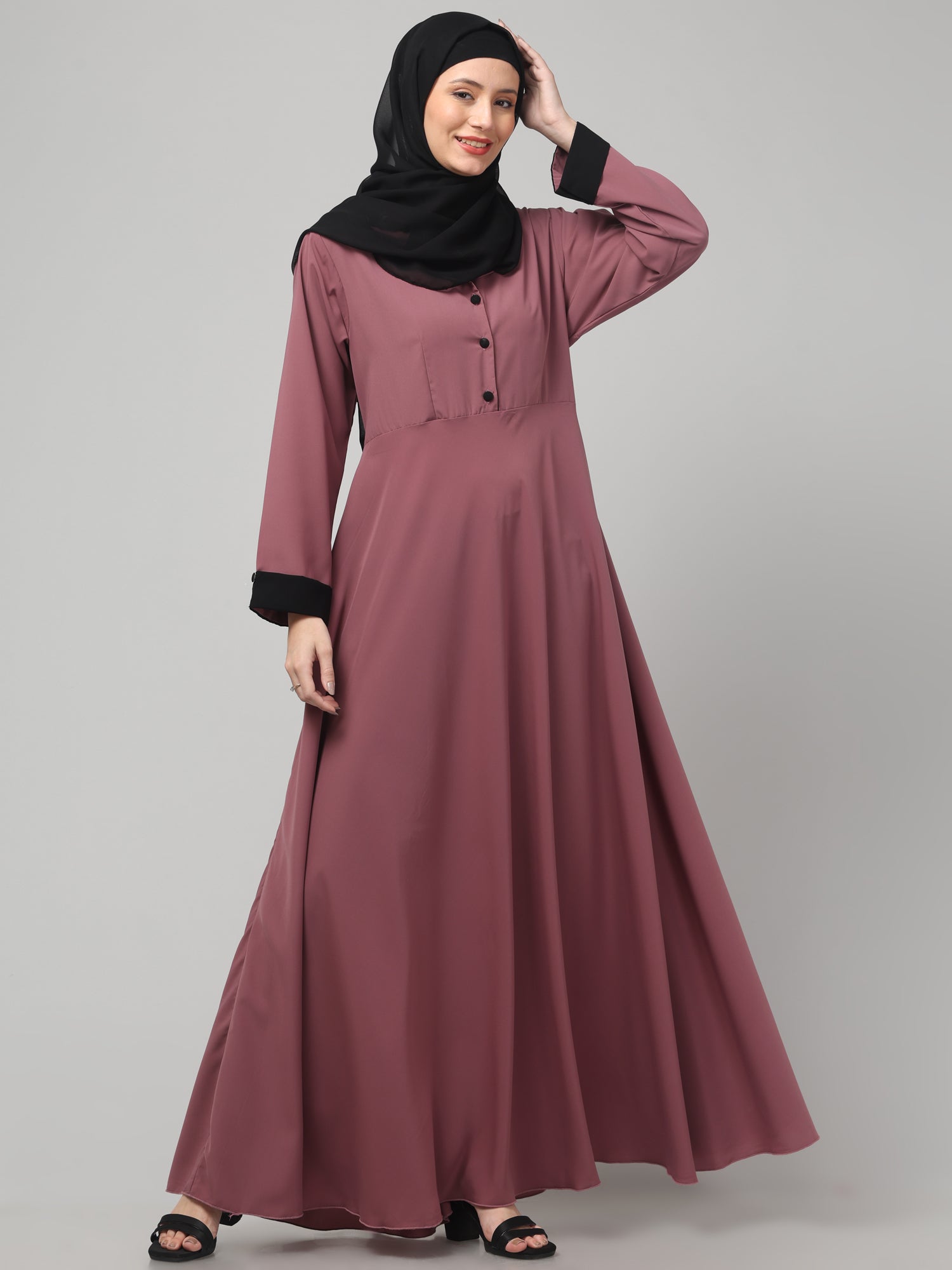 Pink Nida Matte Modest Coat Abaya Dress for Women
